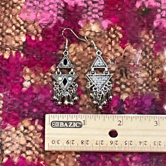 Silver Geometric Dangle Earrings - Picture 7 of 7